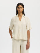 Marie Short Sleeve Shirt - Egret Stripes