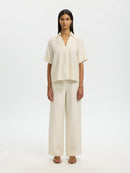 Marie Short Sleeve Shirt - Egret Stripes