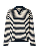 Milly Long Sleeve Polo - Dark Sapphire/egret Stripe