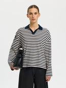 Milly Long Sleeve Polo - Dark Sapphire/egret Stripe