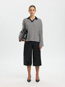 Milly Long Sleeve Polo - Dark Sapphire/egret Stripe