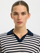 Milly Long Sleeve Polo - Dark Sapphire/egret Stripe