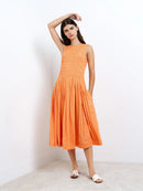 Alexis Cotton Midi Dress - Tangerine/cream