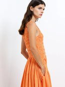 Alexis Cotton Midi Dress - Tangerine/cream