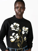 Oriana Floral Neck Jumper - Black/khaki