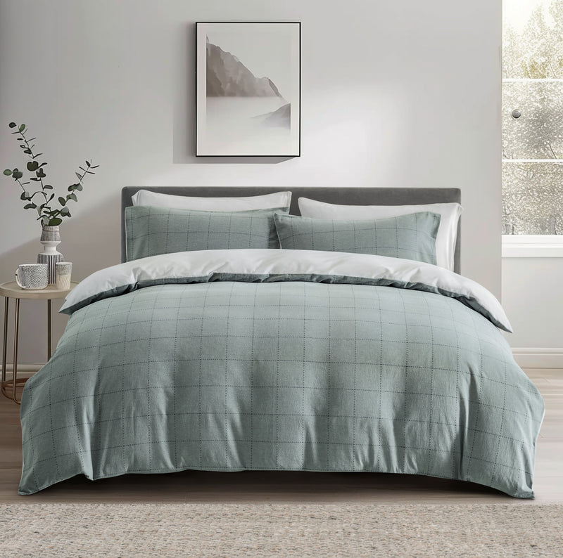 Soft Squares Duvet Cover Set - Blue