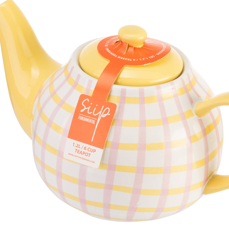 Gingham 6 Cup Teapot - Pink