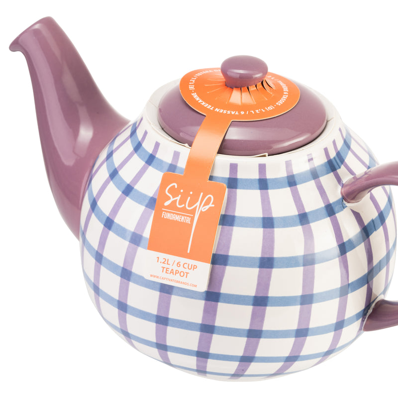 Gingham 6 Cup Teapot - Purple