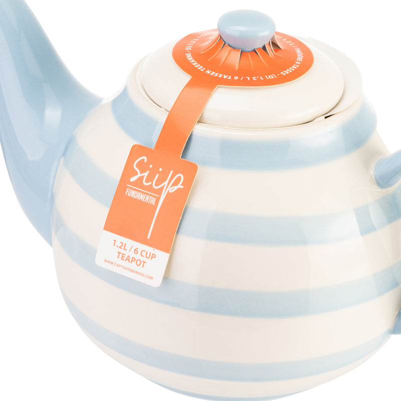 Wide Horizontal Stripe 6 Cup Teapot - Blue