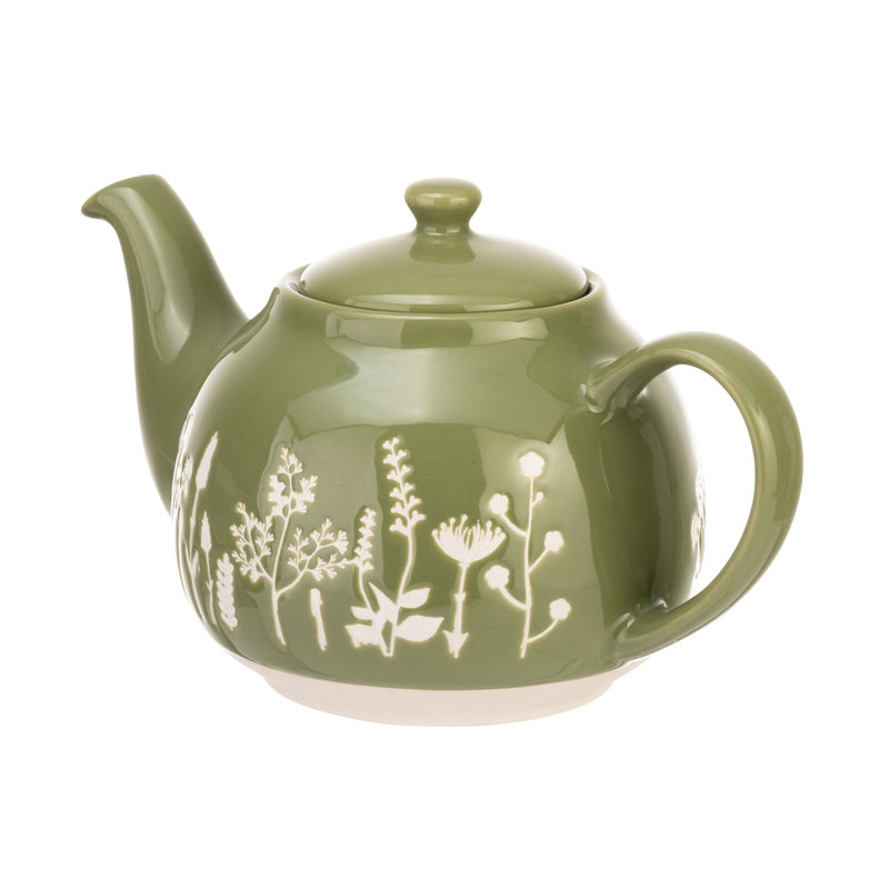 Wax Resist Floral 6 Cup Teapot - Green
