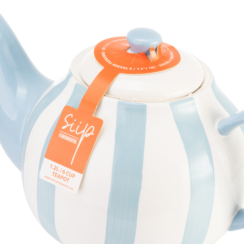 Wide Vertical Stripe 6 Cup Teapot - Blue