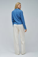 Front Knot Denim Blouse - Blue