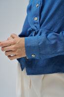 Front Knot Denim Blouse - Blue