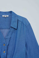 Front Knot Denim Blouse - Blue