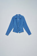 Front Knot Denim Blouse - Blue