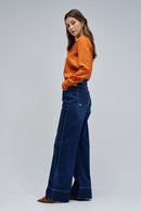High Hem Wide Leg Jean - Blue