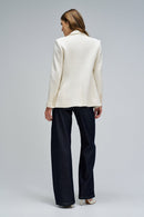 Textured Wool Blazer with Brooch - Beige