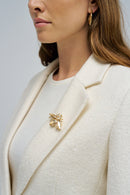 Textured Wool Blazer with Brooch - Beige