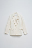 Textured Wool Blazer with Brooch - Beige