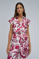Sleeveless Print Shirt - Red