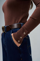 Long Sleeve Turtleneck T-Shirt - Brown