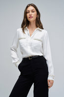 Tweed Detail Shirt - Light Pearl