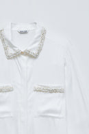 Tweed Detail Shirt - Light Pearl