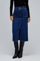 Secret Push In Midi Denim Skirt - Blue