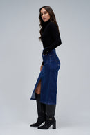 Secret Push In Midi Denim Skirt - Blue
