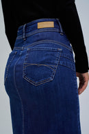 Secret Push In Midi Denim Skirt - Blue
