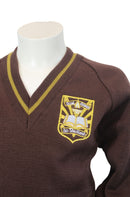 V Neck Jumper - Brown/sand Trim