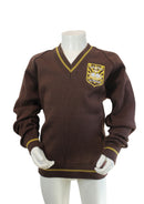 V Neck Jumper - Brown/sand Trim