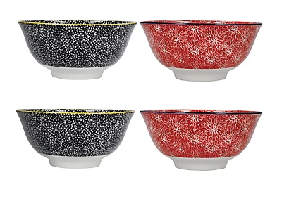 Set of 4 Bowl Set 15cm - Red/Black