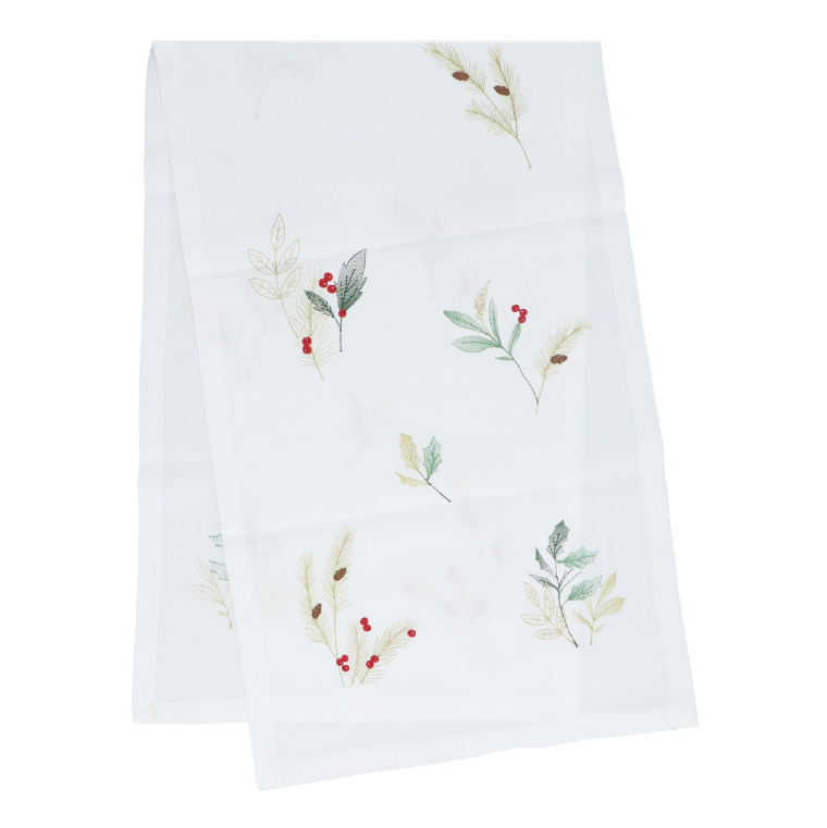Table Runner Embroidered Sprigs