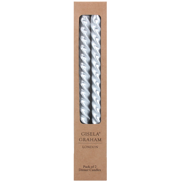 Metallic Silver Twist Taper Candle Set of 2