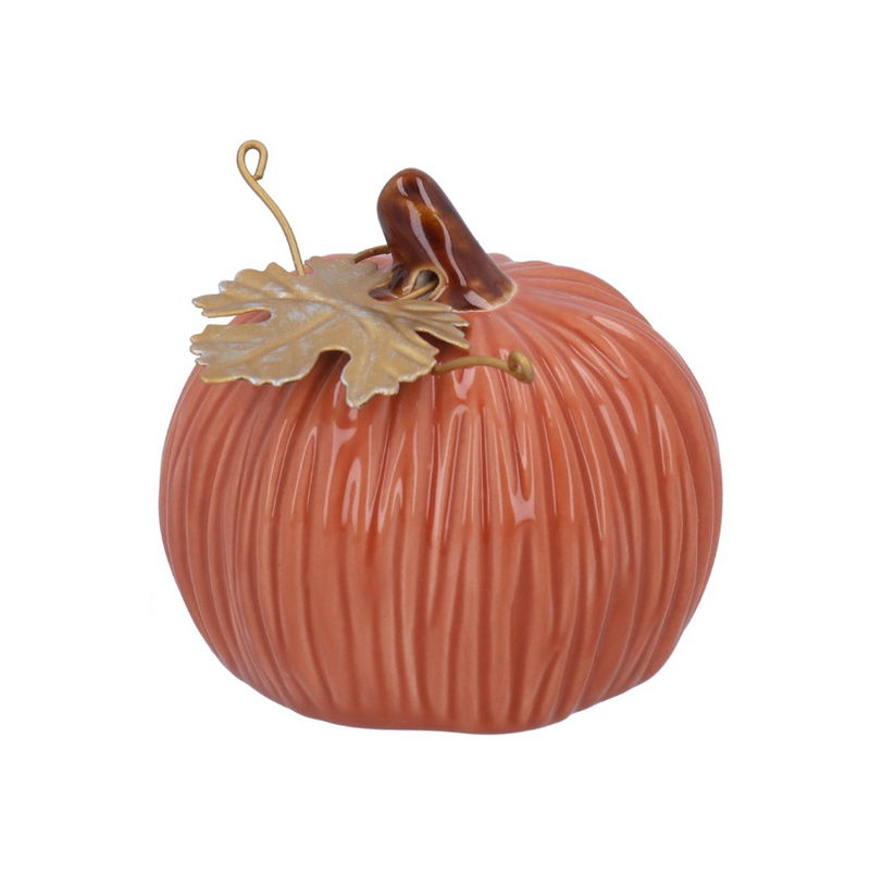 Orange Stoneware Mini Pumpkin with Gold Leaf