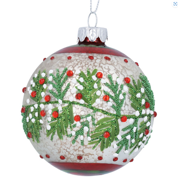 Antique White Glass Bauble Red & White Berry