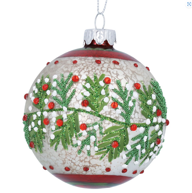 Antique White Glass Bauble Red & White Berry