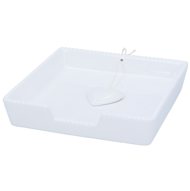 White Stoneware Beaded Heart Napkin Holder
