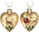 7cm Gold Glass Heart Nostalgia Sleigh