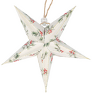Small Paper Star Decoration - White Green Fir & Red Berries