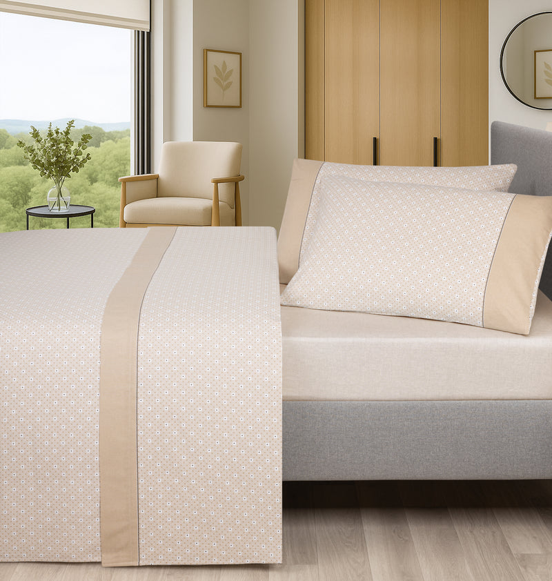 Brushed Cotton Squares Sheet Set - Natural