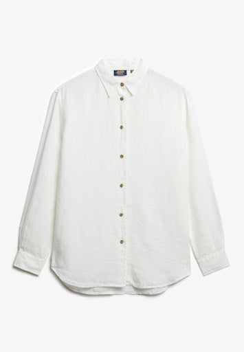 Casual Linen Boyfriend Shirt - Optic