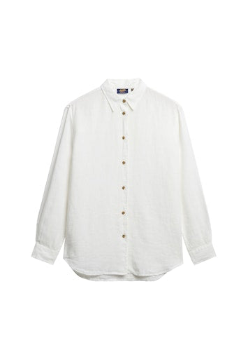 Casual Linen Boyfriend Shirt - Optic