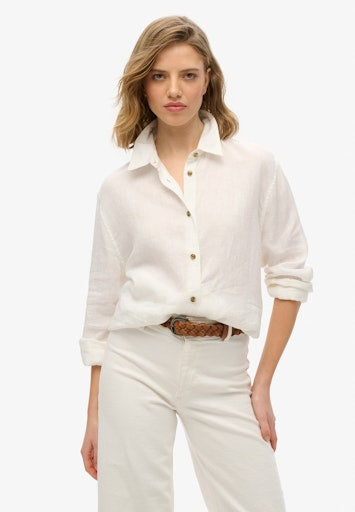 Casual Linen Boyfriend Shirt - Optic