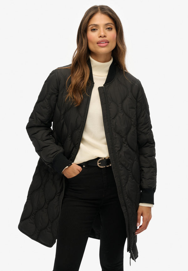 Longline Quilted Liner Jacket - Black