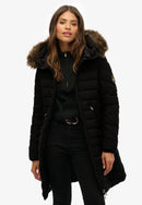 Fuji Faux Fur Hood Mid Length Jacket - Black