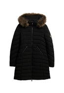 Fuji Faux Fur Hood Mid Length Jacket - Black