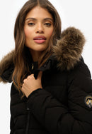 Fuji Faux Fur Hood Mid Length Jacket - Black