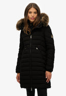 Fuji Faux Fur Hood Mid Length Jacket - Black